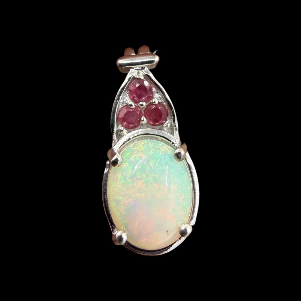 Ethiopian Welo Opal Niassa Ruby Pendant Necklace 925 Sterling Silver 20in Chain - Picture 3 of 9